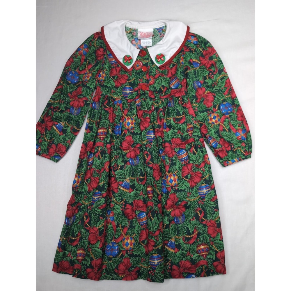 Vintage Ceil Ainsworth Girls 6 Christmas Holiday Dress Cotton USA Made 67-4267